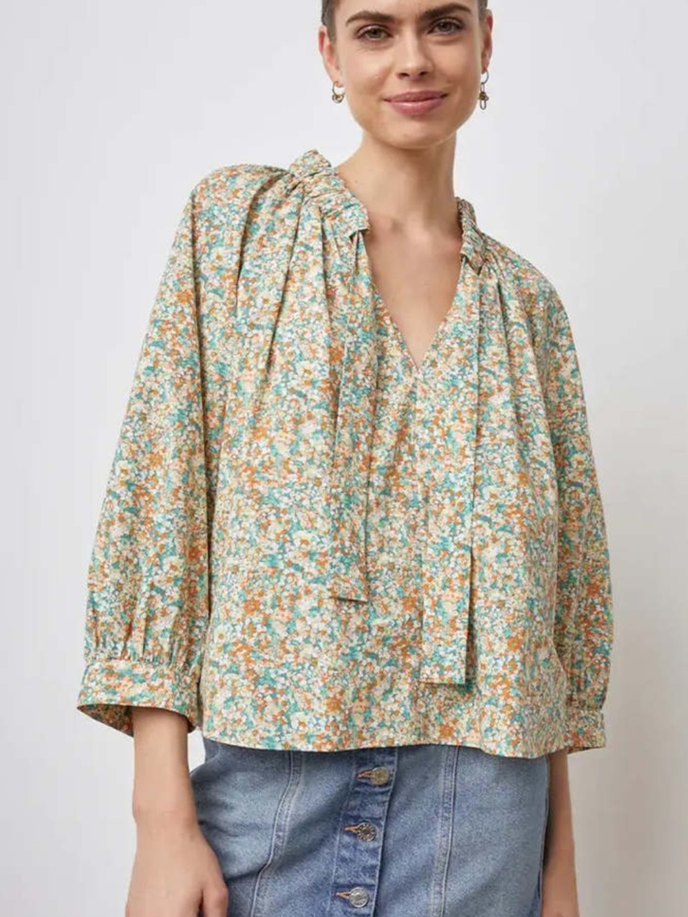 Rails Amal Floral V-Neck Tie Blouse